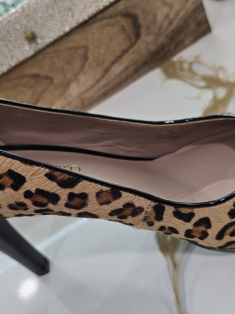 Franco Sarto Leopard Print Pumps with Black Patent Heel - Picture 3 of 11